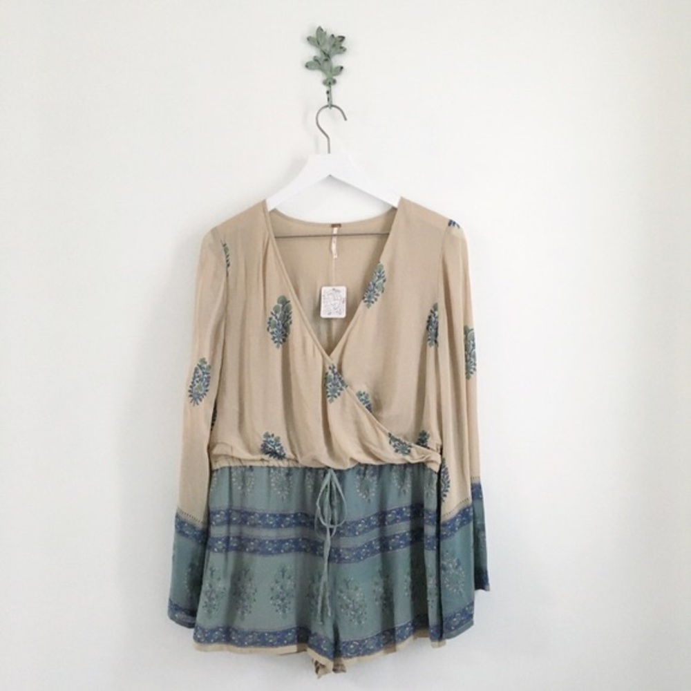 Free People tan and teal Janpath Romper